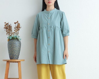 Summer Cotton Tops Women's Shirt Buttons Half Sleeves Blouse Casual Loose Kimono Customized Shirt Top Plus Size Clothes Linen Blouse