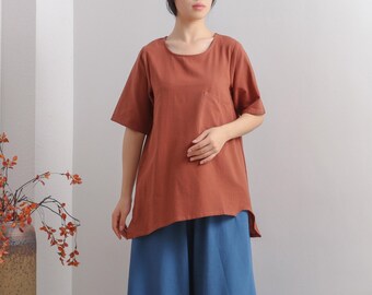 Summer Cotton Tops Women's Shirt Top Short Blouse Casual Loose Kimono Customized Shirt Top Plus Size Clothes Linen