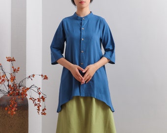 Summer Cotton Tops Women's Shirt Buttons 3/4 Sleeves Blouse Casual Loose Kimono Customized Shirt Top Plus Size Clothes Linen