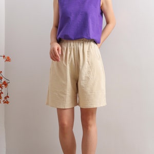 Women Elastic Waist shorts cotton wide leg shorts loose casual trousers plus size shorts summer beach shorts Customized handmade Pants Linen