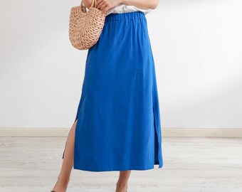 Summer Cotton Skirt Casual Loose Skirts A-line Pleated Elastic Waist Skirt Flared Midi Skirts Customized Plus Size Skirt Boho Linen