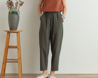 Women Elastic WaistPant  Cotton Pants Soft Casual Loose Boho Trousers Full Maxi Pants Wide Leg Pant Customized Plus Size Pants Linen Pant