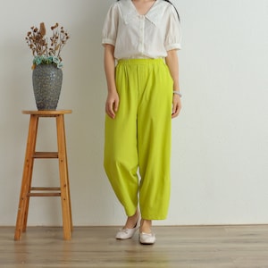 Women Elastic Waist Cotton Pants Soft Casual Loose Boho Trousers Full Maxi Pants Wide Leg Pant Customized Plus Size Pants Linen