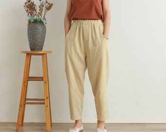 Women Elastic Waist Cotton Pants Soft Casual Loose Boho Trousers Full Maxi Pants Wide Leg Pant Customized Plus Size Pants Linen