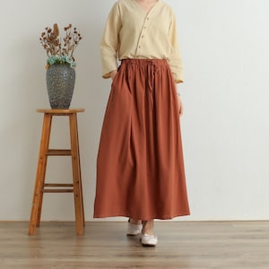 Summer Cotton Skirt Casual Loose Skirts A-line Skirt Elastic Waist Skirt Flared Midi Skirts Customized Plus Size Skirt Boho Linen Skirt image 1