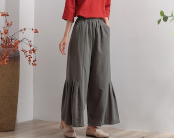 Women Elastic Waist Cotton Pants Soft Casual Loose Boho Trousers Full Maxi Pants Wide Leg Pant Customized Plus Size Pants Linen Pant