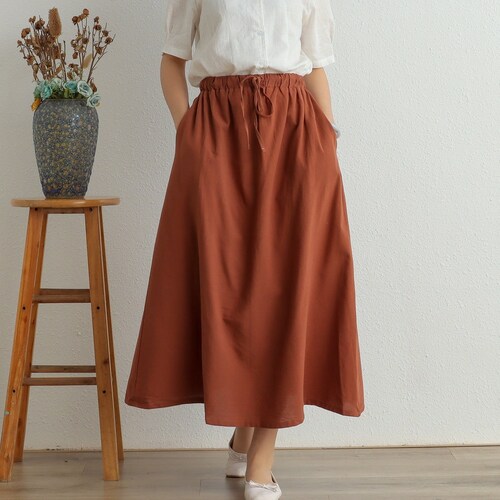 Cotton Pleated High Waist Loose Skirt