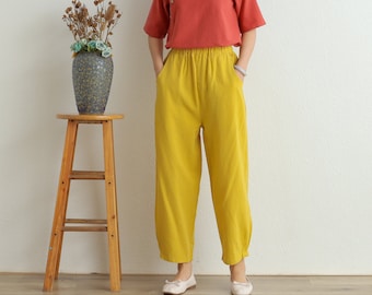 Women Elastic Waist Cotton Pants Soft Casual Loose Boho Trousers Full Maxi Pants Wide Leg Pant Customized Plus Size Pants Linen Pant