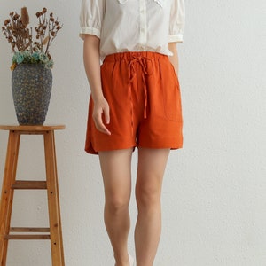 Women Elastic Waist shorts cotton wide leg shorts loose casual trousers plus size shorts summer beach shorts Customized handmade Pants Linen