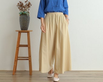 Women Elastic Waist Cotton Pants Soft Casual Loose Boho Trousers Full Maxi Pants Wide Leg Pant Customized Plus Size Pants Linen