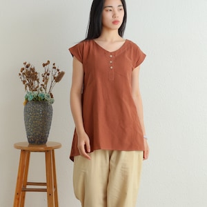 Summer Cotton Tops Women's Shirt Top Sleeveless Blouse Casual Loose Kimono Customized Shirt Top Plus Size Clothes Linen