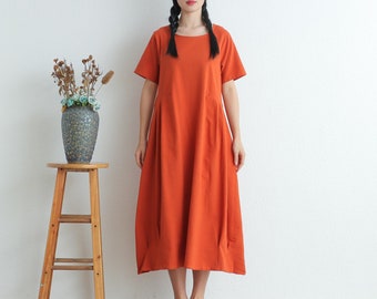 Women Summer Cotton dresses short sleeves dress long Midi dress loose robes casual Shirt Dress customized plus size dress boho Linen Dress