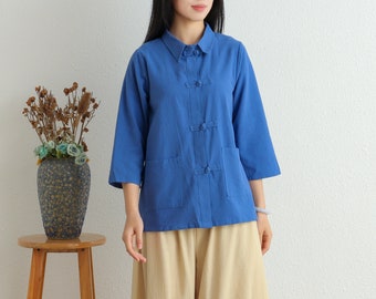 Baumwolle Kurzmantel Damen Tops Cardigan Long Sleeves Bluse Casual Loose Kimono Personalisiertes Shirt Top Plus Size Kleidung Leinen