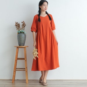 Women Summer Cotton dresses Half sleeves dress long midi dress loose robes casual Shirt Dress customized plus size dress boho Linen