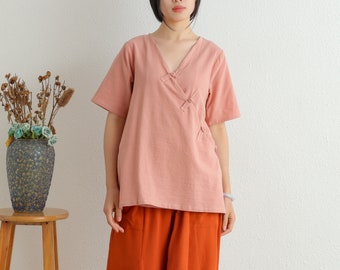 Summer Cotton Tops Women's Shirt Top Short Blouse Casual Loose Kimono Customized Shirt Top Plus Size Clothes Linen Tops