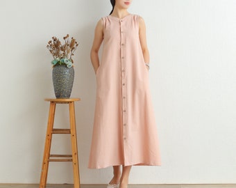 Cotton dresses Sleeveless Soft Summer Maxi dress long Sundress loose Robes casual Shirt Dress Customized plus size dress boho Linen dress