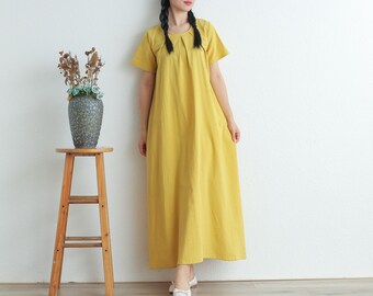 Women Summer Dress Cotton dresses short sleeves dress long Maxi dress loose robes casual Dress customized plus size dress boho Linen Dress