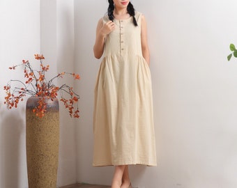 Women Summer Dress Cotton dresses Sleeveless dress long Sundress loose Robes casual Shirt Maxi Dress Customized plus size dress Linen Dress