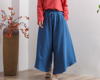 Femmes Elastic Waist Cotton Pants Soft Casual Loose Boho Pantalon Full Maxi Pantalon Wide Leg Pant Personnalisé Plus Size Pantalon Lin