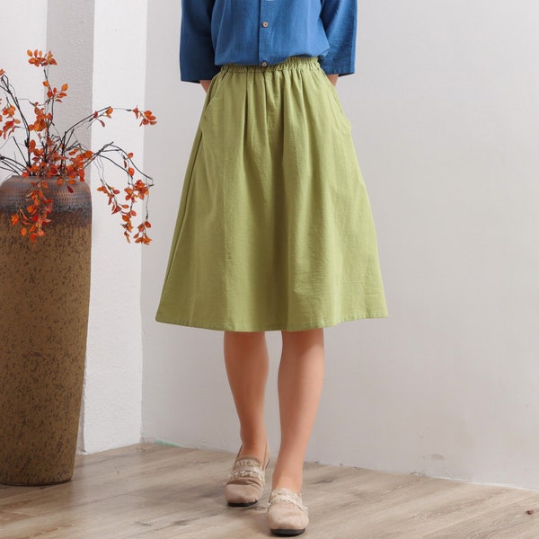 Sommer Baumwolle Röcke A-Linie Falten elastischer Taillenrock Ausgestellt Mini Röcke Maßanfertigung Plus Size Rock Boho Leinen