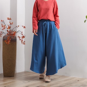 Women Elastic Waist Cotton Pants Soft Casual Loose Boho Trousers Full Maxi Pants Wide Leg Pant Customized Plus Size Pants Linen