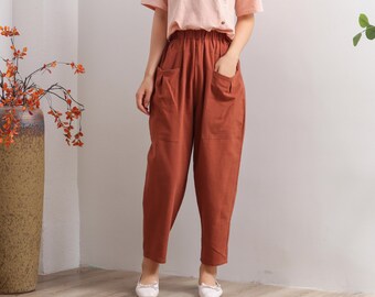 Femmes Elastic Waist Cotton Pants Soft Casual Loose Boho Pantalon Full Maxi Pantalon Wide Leg Pant Personnalisé Plus Size Pantalon Lin