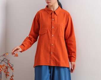 Hauts en coton d’été Chemise pour femmes Boutons Manches longues Chemisier Décontracté Kimono Lâche Chemise personnalisée Top Plus Taille Vêtements Lin Chemisier