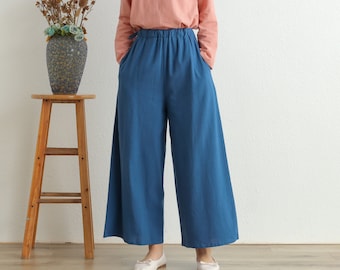 Women Pant Elastic Waist Cotton Pants Soft Casual Loose Boho Trousers Full Maxi Pants Wide Leg Pant Customized Plus Size Pants Linen Pant