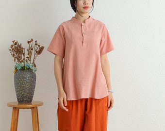 Summer Cotton Tops Women's Shirt Top Short Sleeves Blouse Casual Loose Kimono Customized Shirt Top Plus Size Clothes Linen