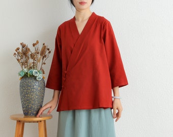 Cotton Short Coat Women Tops Cardigan Long Sleeves Blouse Casual Loose Kimono Customized Shirt Top Plus Size Clothes Linen Tops