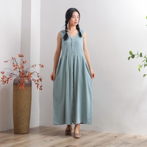 Women Cotton dresses Sleeveless Midi dress long Sundress loose Robes casual Shirt Dress Customized plus size dress boho Linen