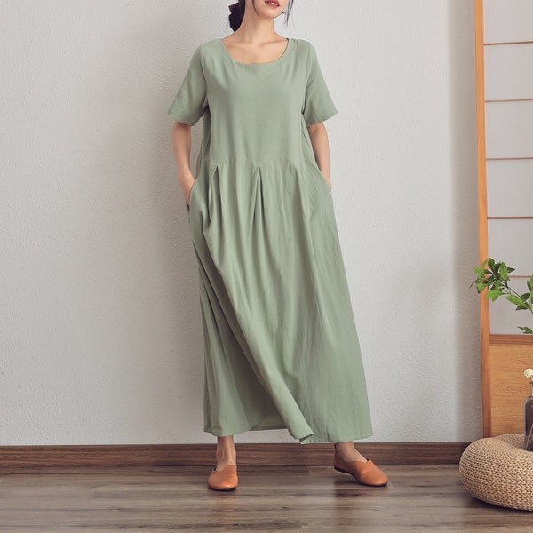 Robe d'été pour femme Robes en coton Robe à manches courtes Robe longue Robe mi-longue Robes amples Robe chemise Robe personnalisée grande taille Robe boho Robe en lin