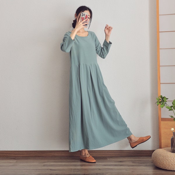 Winter/Fall Dress Heavier Warm Dress Thicker Fabric Cotton Dress Nine-point Sleeves Dress HandMade (Customized Plus Size 3XL 4XL 5XL 6XL)