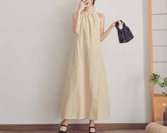 Women Summer Dress Cotton dresses Sleeveless Maxi dress long Sundress loose casual Shift Dress Customized plus size Linen Holiday dress