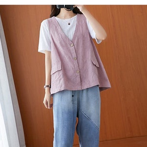 Summer Top Jacquard Cotton Vest Sleeveless Blouse Casual Loose Kimono Customized Shirt blouse Top Plus Size Clothes Linen cardigan