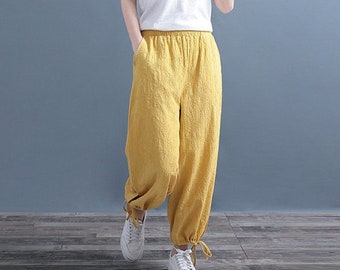 Jacquard Pant Elastic Waist Pant Cotton Pants Soft Casual Loose Boho Trousers Full Maxi Pants Wide Leg Pant Customized Plus Size Linen Pant