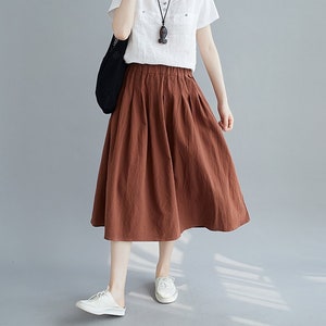 Summer Cotton Skirt Casual Loose Skirts A-line Pleated Elastic Waist Skirt Flared Midi Skirts Customized Plus Size Skirt Boho Linen zdjęcie 1