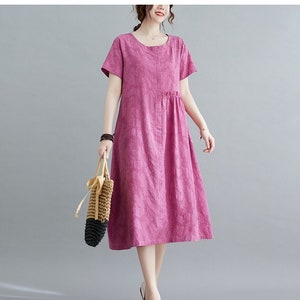 Summer Jacquard Dress Cotton dresses short sleeves dress Midi dress loose robes casual Shirt Dress customized plus size dress Linen Dress