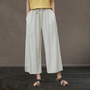 Women Elastic Waist Cotton Pants Soft Casual Loose Boho Trousers Full Maxi Pants Wide Leg Pant Customized Plus Size Pants Linen