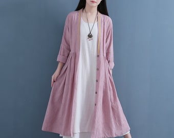 Jacquard Kleid Mantel Baumwolle Cardigan Kleider Langärmeliges Kleid Midi Kleid lockere Roben lässigEs Shirt Kleid maßgefertigt plus size Kleid Leinen
