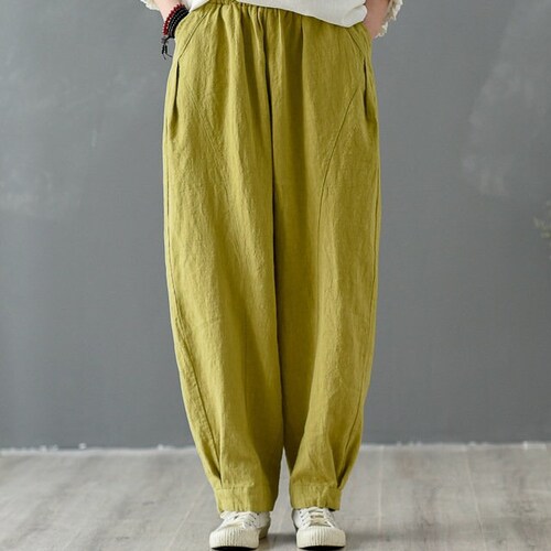 Women Elastic Waist Cotton Pants Soft Casual Loose Boho - Etsy