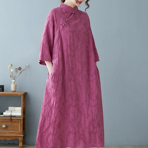 Anysize 3/4 Sleeves Soft Linen Cotton Lantern Loose Midi Dress - Etsy