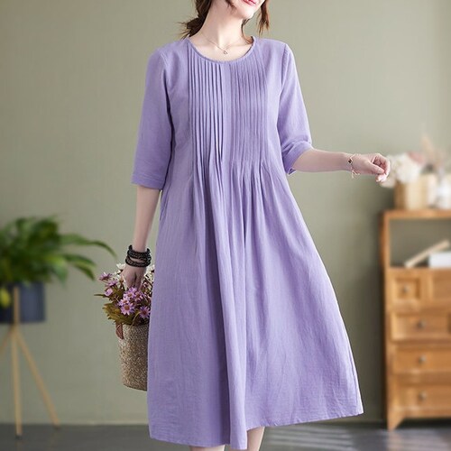 Women Summer Cotton Dresses Nine-point Sleeves Dress Long Maxi - Etsy UK