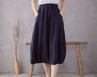 Summer Cotton Skirt Casual Loose Skirts A-line Pleated Elastic Waist Skirt Flared Midi Skirts Customized Plus Size Skirt Boho Linen