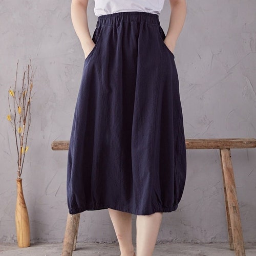 Summer Cotton Skirt Casual Loose Skirts Aline Pleated Elastic Etsy