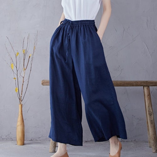 Women Elastic Waist Cotton Pants Soft Casual Loose Boho - Etsy