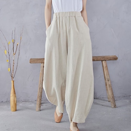 Women Elastic Waist Cotton Pants Soft Casual Loose Boho - Etsy