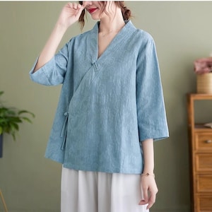Summer Jacquard Cotton Tops 3/4 Sleeves Blouse Casual Loose Kimono Customized Shirt blouse Top Plus Size Clothes Linen Cardigan