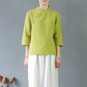 Summer Cotton Tops Women's Shirt Buttons 3/4 Sleeves Blouse Casual Loose Kimono Customized Shirt Top Plus Size Clothes Linen Blouse