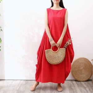 Summer Cotton dresses for women sleeveless midi dress loose custom dress boho soft casual sundress plus size clothing Linen
